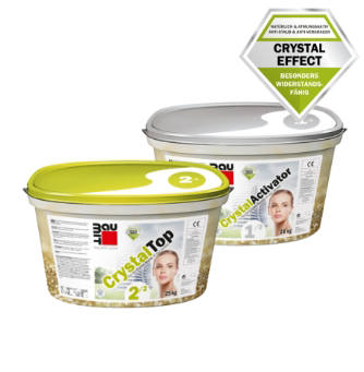 The first mineral render system in a bucket designed to withstand high temperatures and protect façades from dirt. It consists of the first ready-to-use-mineral render CrystalTop and the corresponding primer, the CrystalActivator.